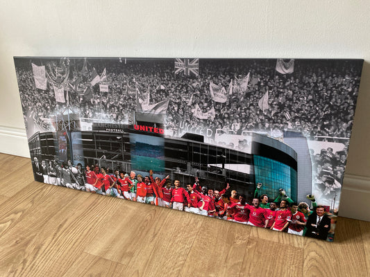 MUFC KiSS Large Panoramic Canvas - Manchester United Football GGMU - Sports Timeline - Then and Now - Unique Artwork - Old Trafford Wall Art