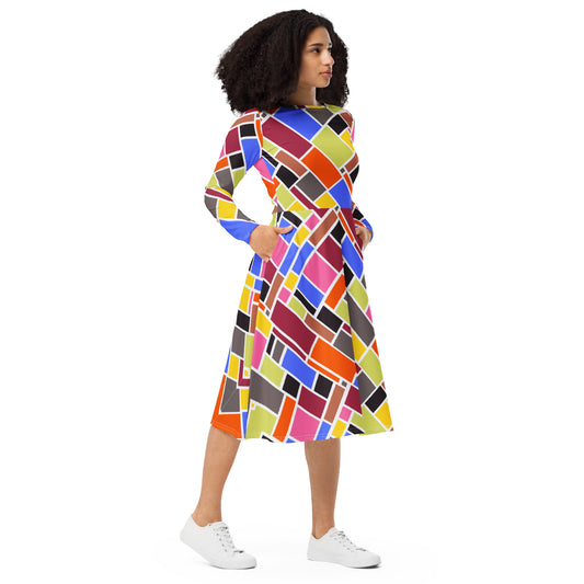 Multi Coloured All-over print long sleeve midi dress - Spring Summer - Rachel Green