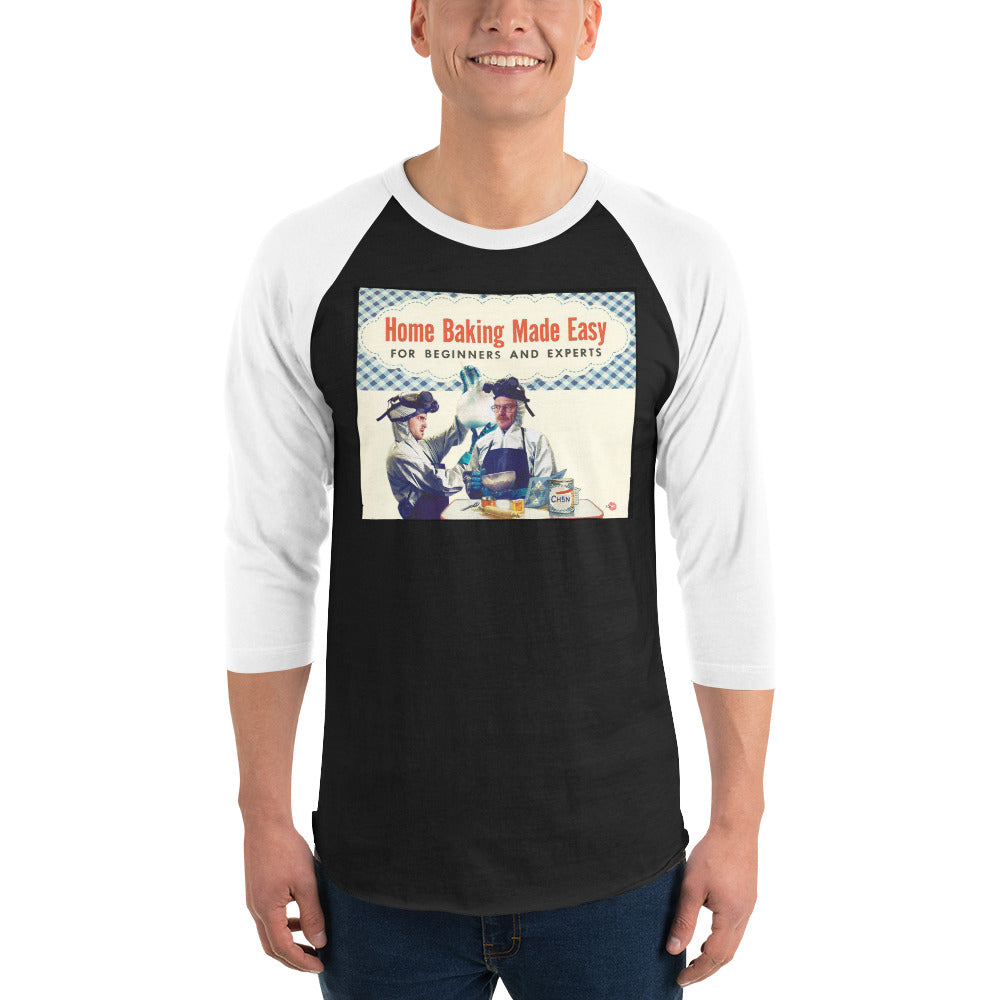Baking Breaking Bad KiSS 3/4 Raglan T-Shirt - Jesse Pinkman and Walter White - 30s 40s recipe book style - Vintage theme