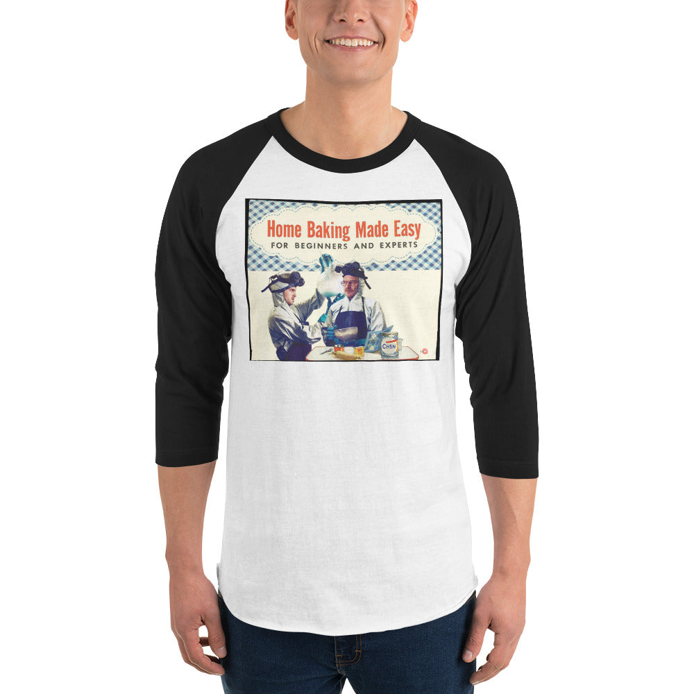 Baking Breaking Bad KiSS 3/4 Raglan T-Shirt - Jesse Pinkman and Walter White - 30s 40s recipe book style - Vintage theme