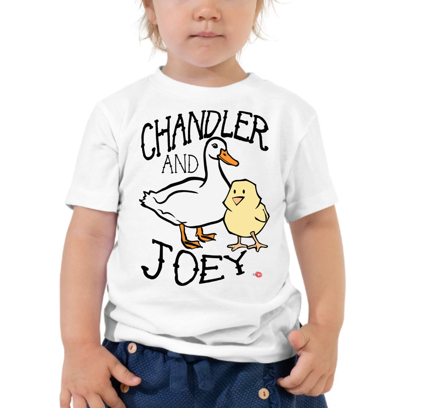 Joey and Chandler KiSS Youth Short Sleeve T-Shirt - Friends Show inspired Chick & Duck