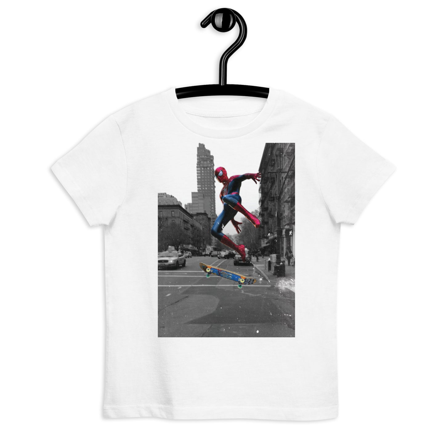 Skateboard Spidey KiSS Organic cotton kids t-shirt - Spider Man Skateboarding Verse