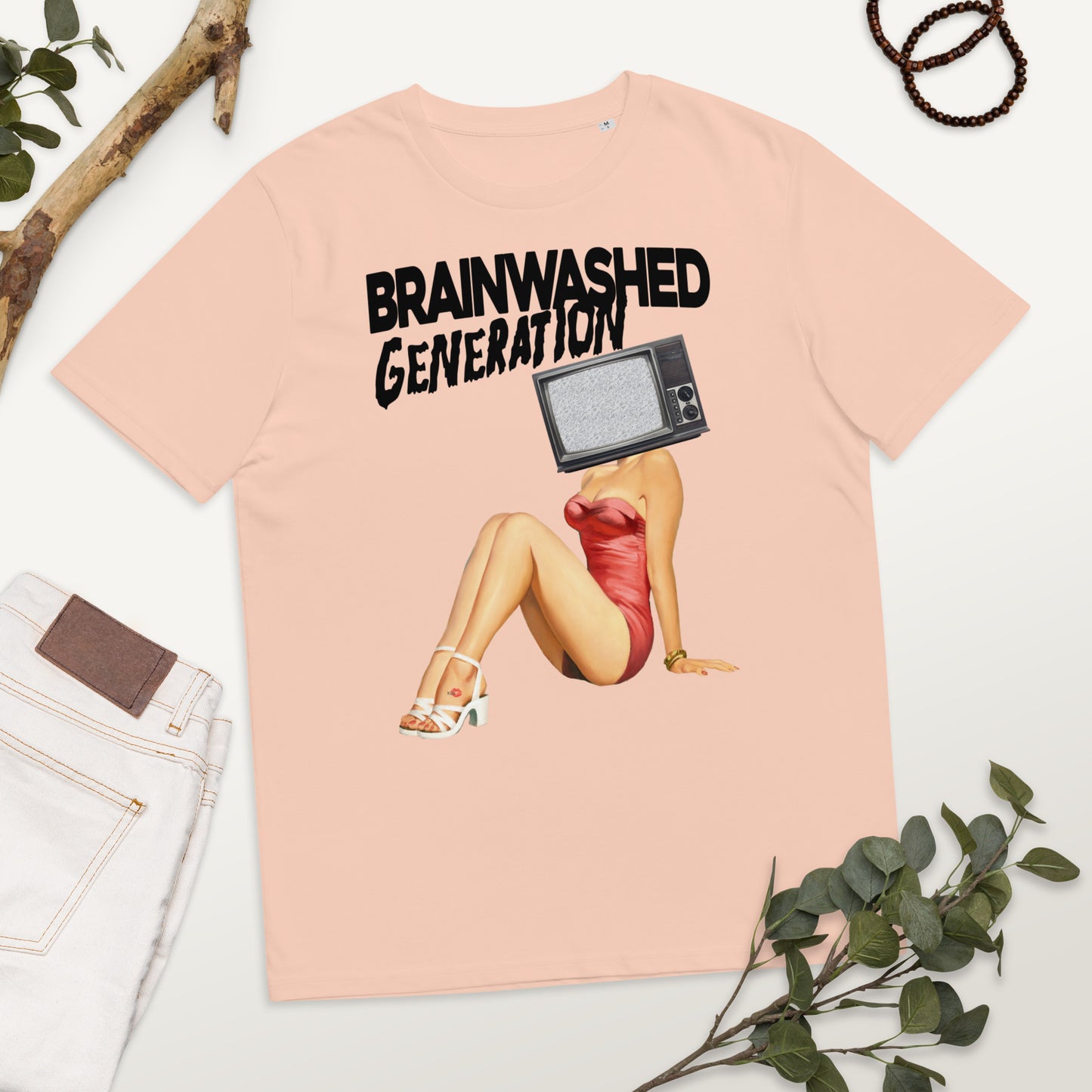 Brainwashed Generation KiSS Unisex organic cotton t-shirt - Pin up girl retro modern tech
