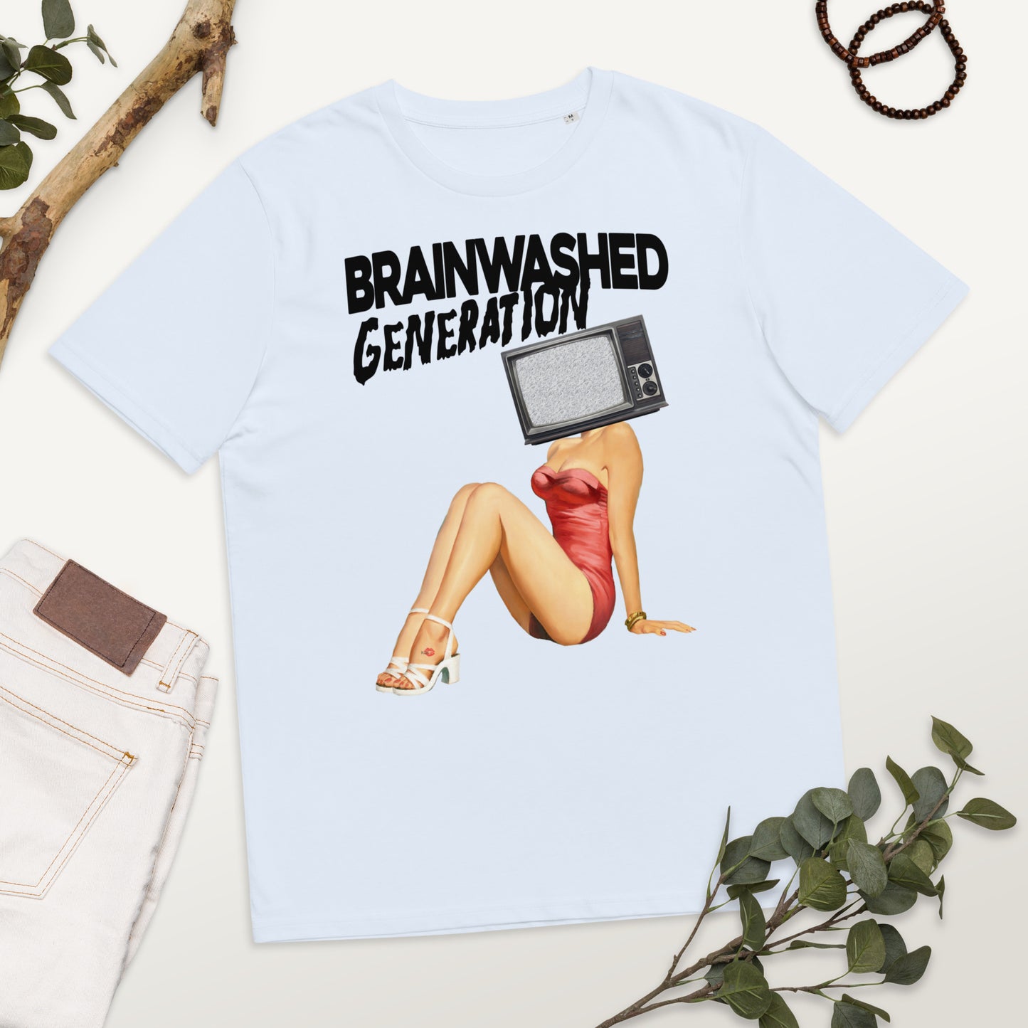 Brainwashed Generation KiSS Unisex organic cotton t-shirt - Pin up girl retro modern tech