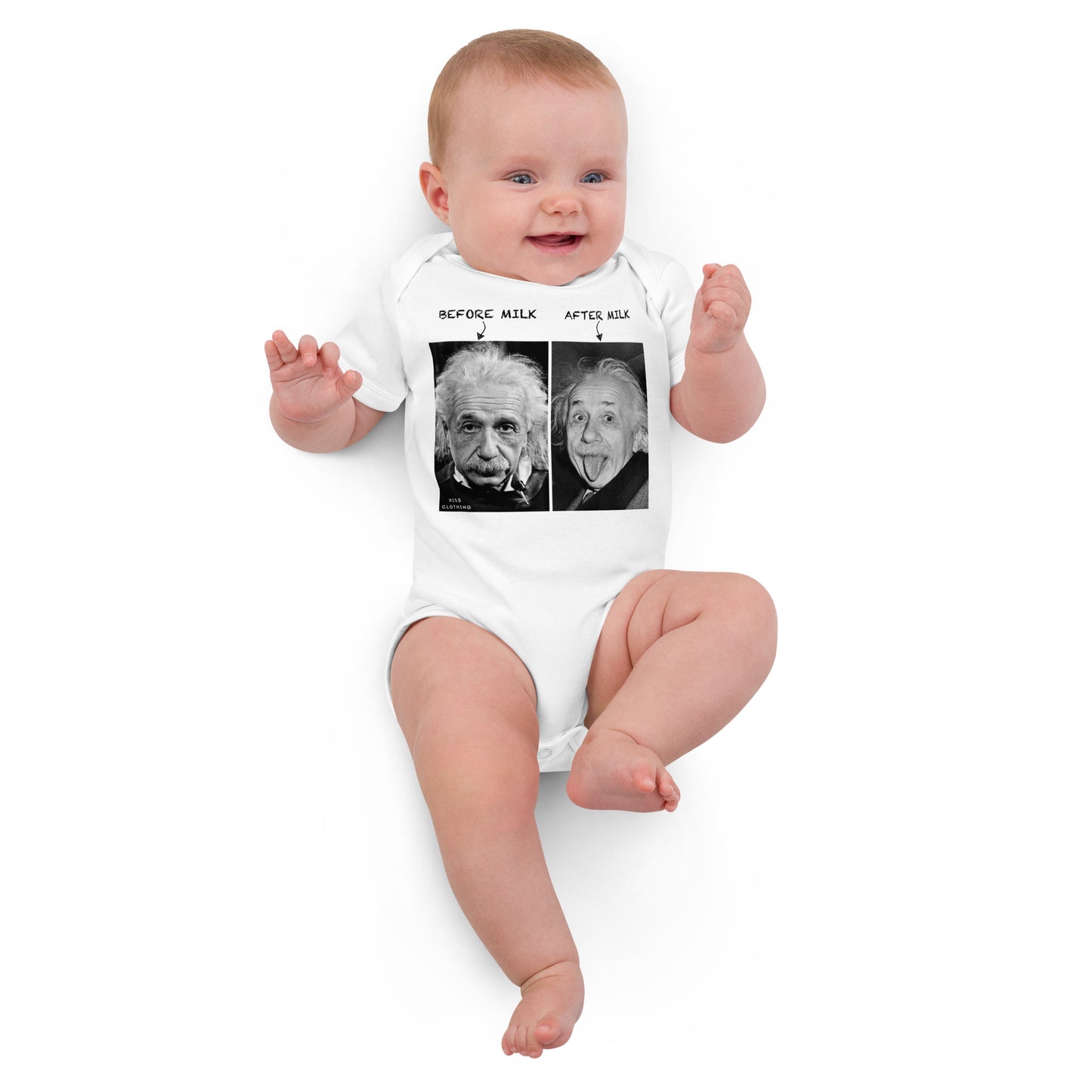 Einstein Milk KiSS Organic cotton baby bodysuit - Before Milk After Milk