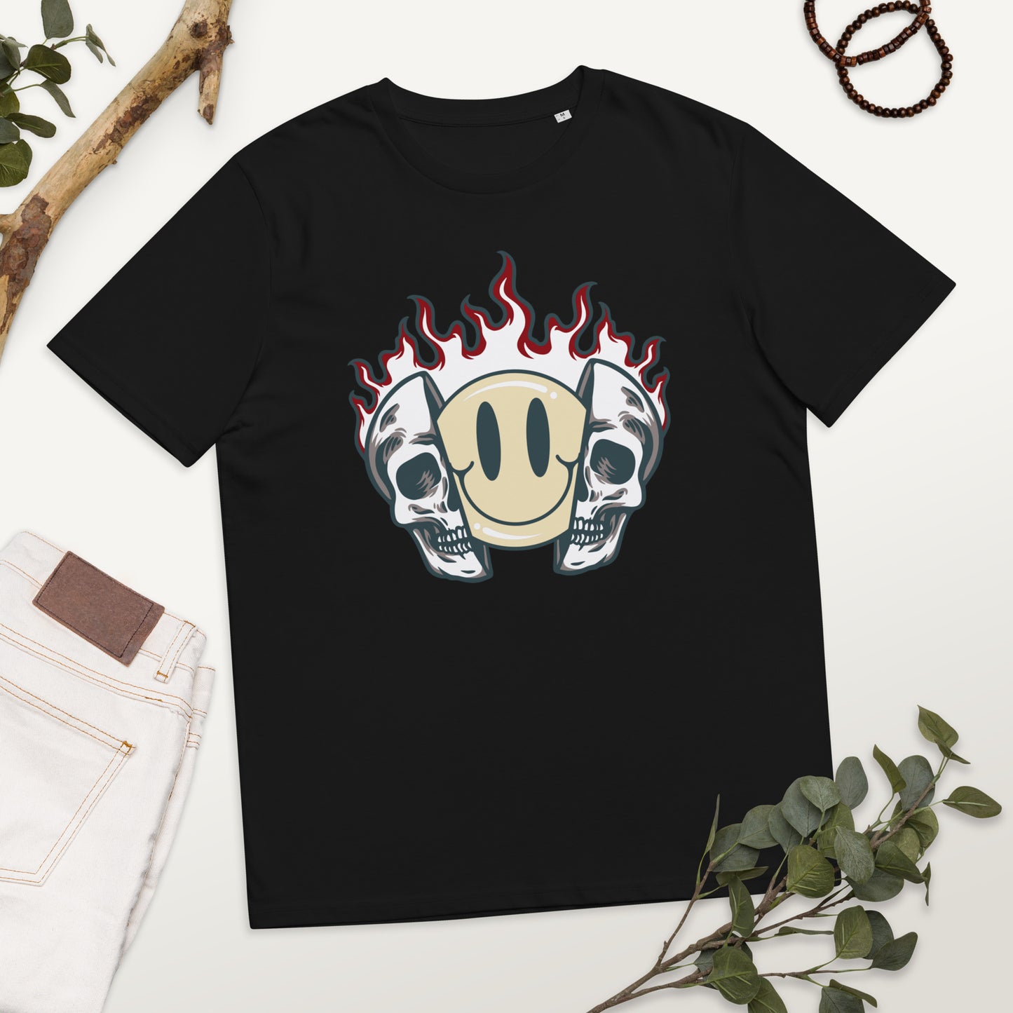 Smiley Skull Unisex organic cotton t-shirt - Fire