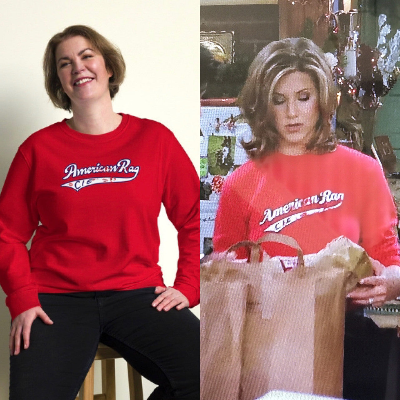 American Rag Red Unisex organic sweatshirt - Rachel Green Jennifer Aniston Friends Inspired - Sport 90s