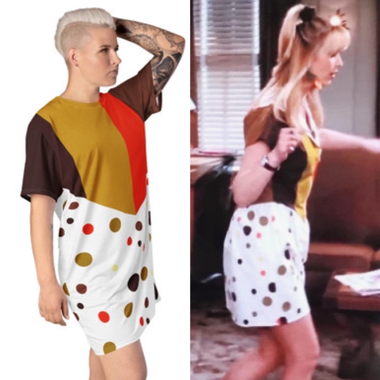 Phoebe Buffay KiSS T-shirt dress - Friends Inspired Season 2 Style 70s 80s 90s