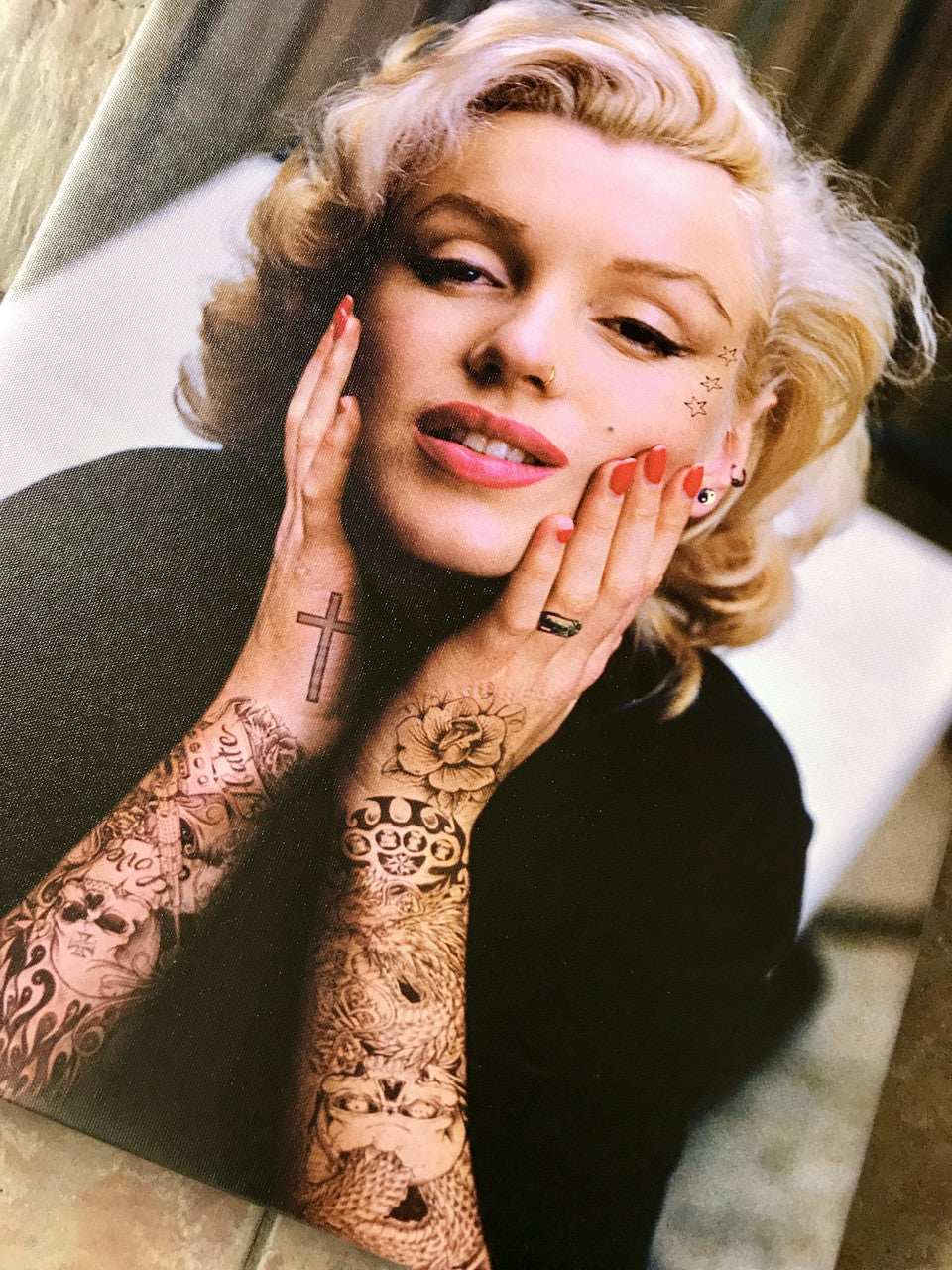 Marilyn Tattooed KiSS Canvas - Monroe Inked - Tattoo Sleeve - Wall Art - Gorgeous Decor Modern