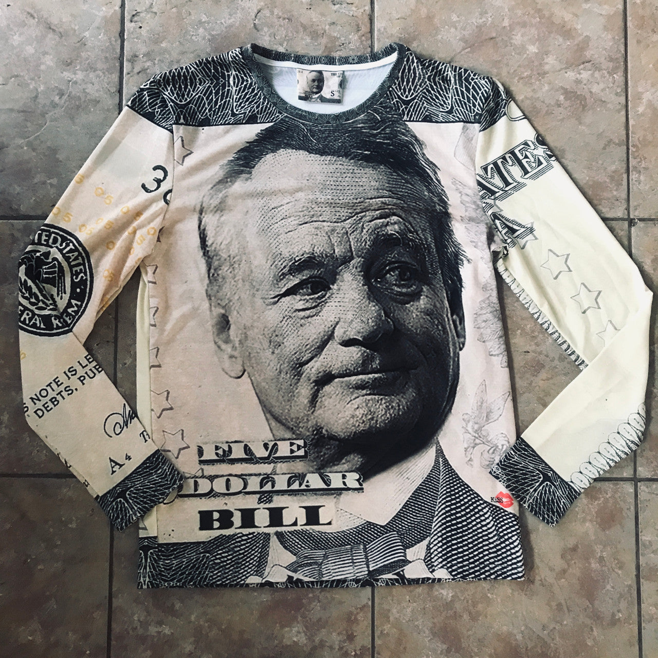 Dollar BILL KiSS Cut & Sew Top - Five Dollars - Bill Murray inspired - Long or Short Sleeve