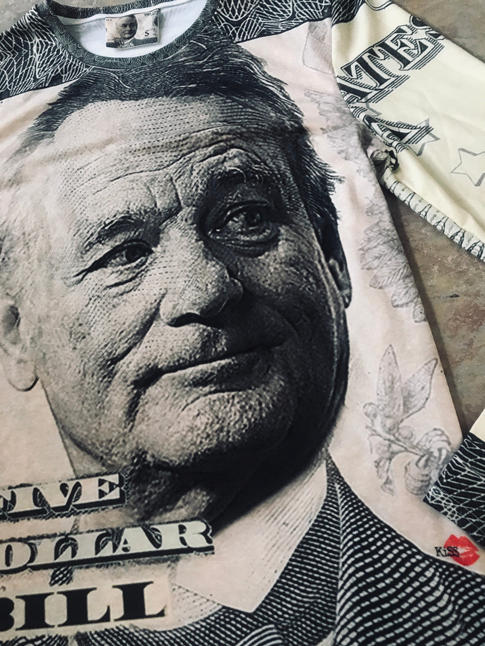Dollar BILL KiSS Cut & Sew Top - Five Dollars - Bill Murray inspired - Long or Short Sleeve