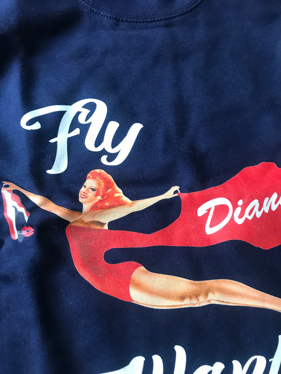 Fly Atlantic KiSS Sweatshirt - Diana - Princess of Wales inspired - Gym Workout Paparazzi - Virgin Airline Pin Up girl
