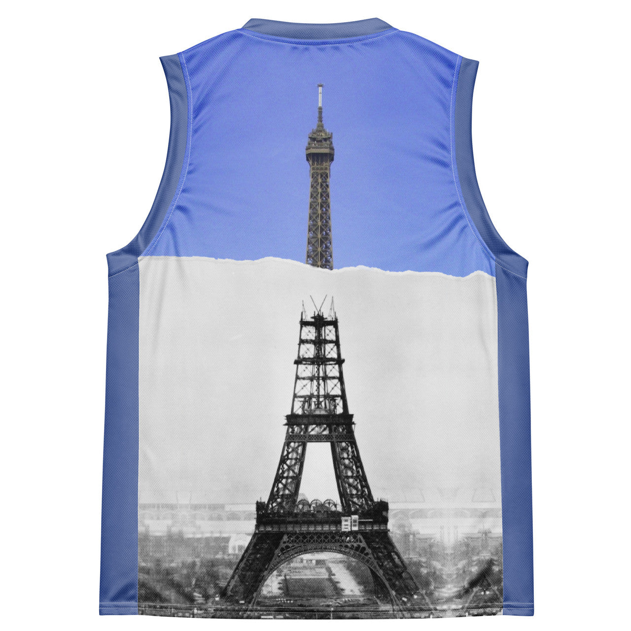 Eiffel Tower KiSS Recycled unisex basketball jersey - Construction France then and now