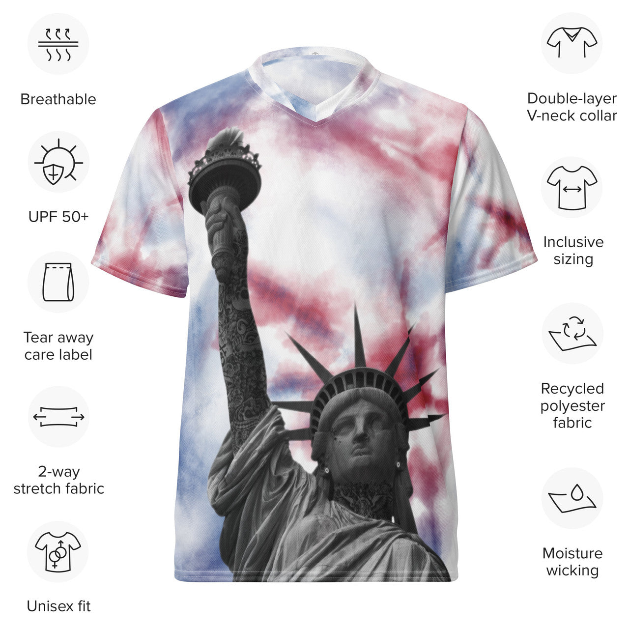 Tattooed Liberty Recycled unisex sports jersey - New York Tie Dye