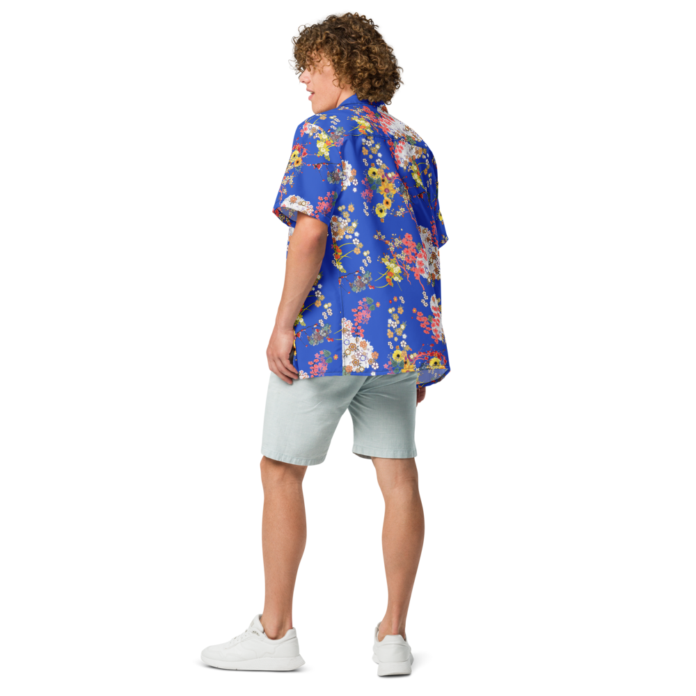 Romeo KiSS Short Sleeve Shirt - Japanese Flowers Floral - Leonardo DiCaprio Juliet Movie - 90s Gift for Her or Him Button Down Cosplay