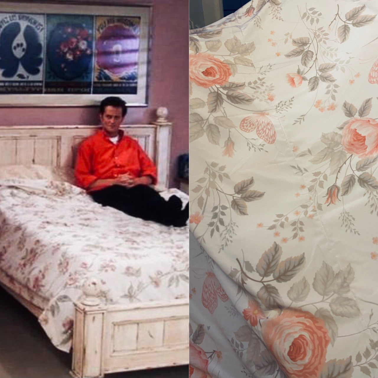 Floral Friends Duvet Cover - Handmade Hand Stitched Bedding - Monica Geller Inspired Style - TV Show Apartment 90s Theme