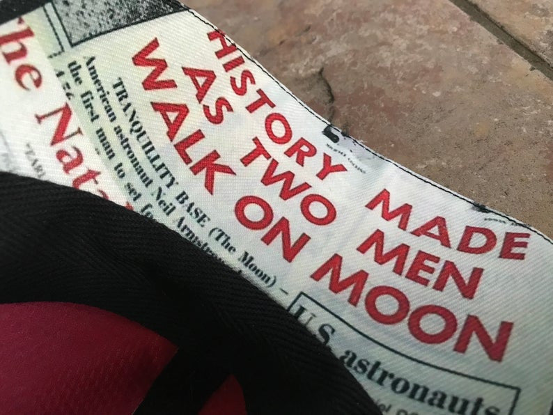 Man On the Moon KiSS Baseball Cap - Newspaper Headlines - Neil Armstrong - Handmade Unique - Gift Idea, Buzz Aldrin, Space History