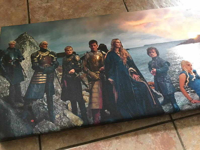 Game of Thrones Panoramic KiSS Art Print - Canvas Banner - Lannister, Targaryen, Stark, Tyrell, White Walkers - Jon Snow,Daenerys - gift idea her/him Wall Art