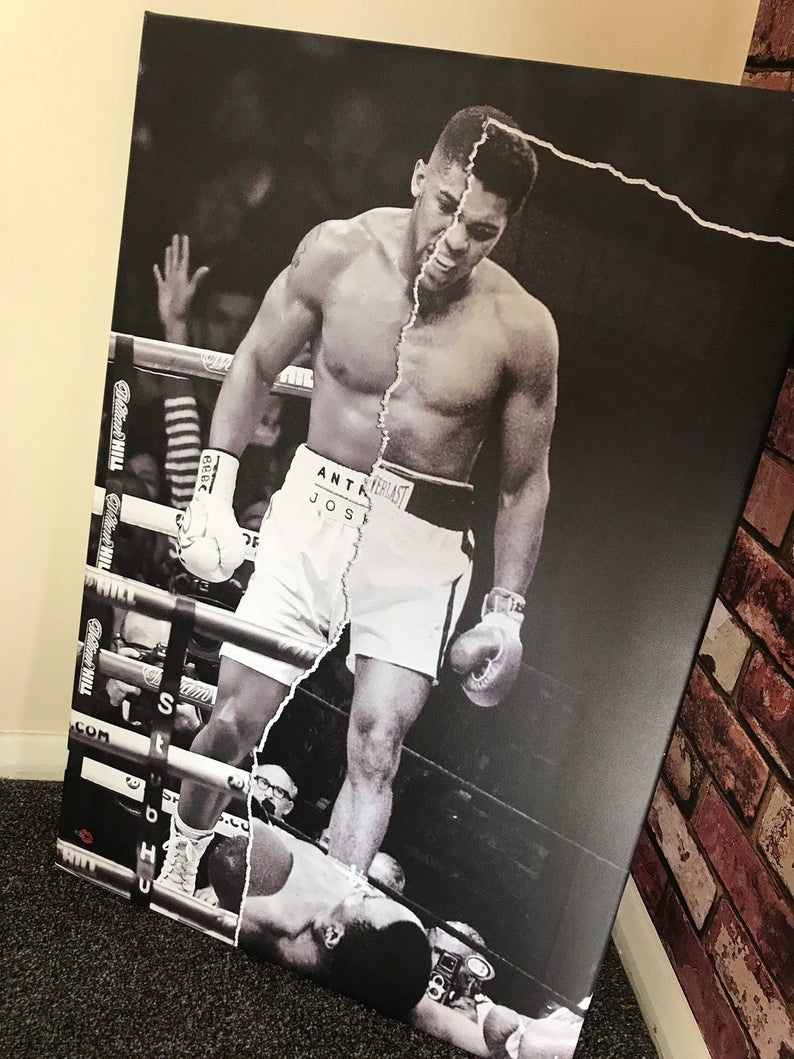 Muhammad Ali/Anthony Joshua KiSS Canvas  - half & half - Boxing wall Art - Home Decor, knockout - father’s day Gift Idea