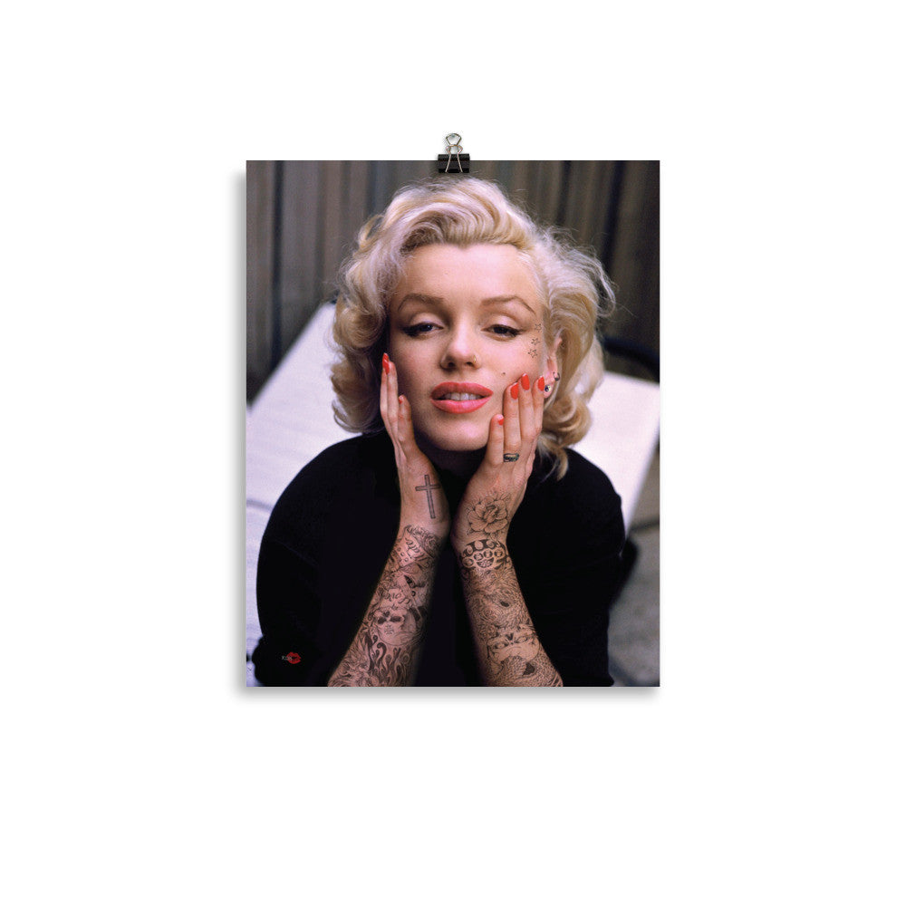 Marilyn Tattooed KiSS Satin poster - Monroe Inked Home Decor Gorgeous Image Tattoo