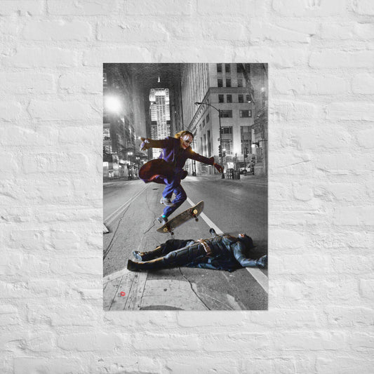 Batman/Joker Skateboard Satin KiSS poster - Skating Art, Ollie Heath Ledger, Christian Bale Dark Knight