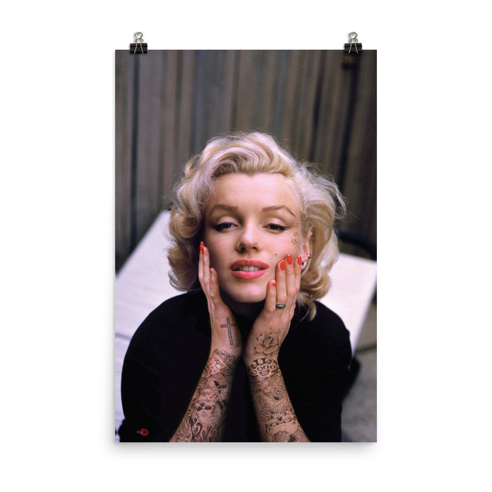 Marilyn Tattooed KiSS Satin poster - Monroe Inked Home Decor Gorgeous Image Tattoo