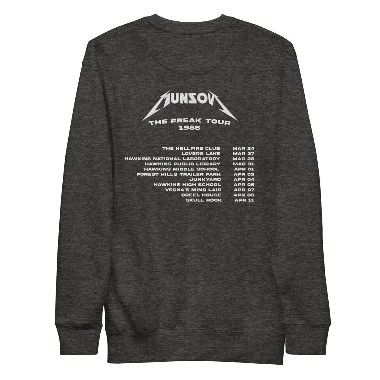 Eddie Munson KiSS Unisex Premium Sweatshirt - Stranger Things Inspired Season 4 - Master of Puppets - Guitar - Rock Tour Dates - Band Tee - Vecna