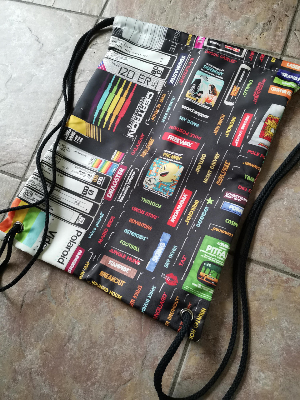 Cassettes, VHS, Atari KiSS Sports Bag - Retro - Video Tapes, 80s 90s - Handmade Unique - Gift Idea Festival