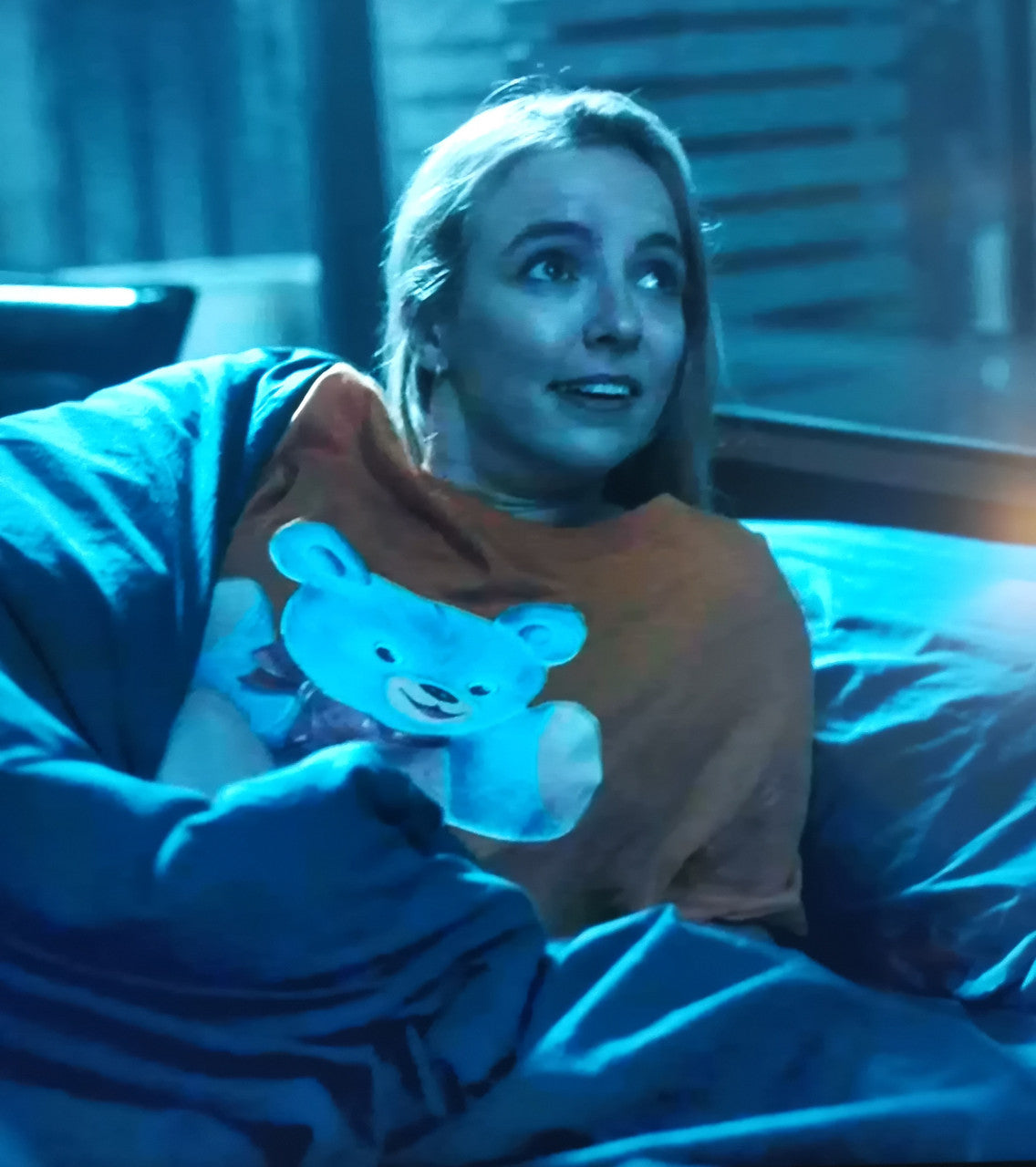 Villanelle Orange Teddy Bear KiSS T-Shirt - Killing Eve Inspired - Jodie Comer Pink Tv Show Quote - British Assassin - Dark Timeline - Season 3 Blue bear