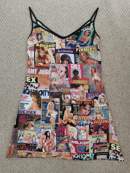 XXX Girls KiSS Handmade Slip Dress - Fight Club - Brad Pitt Theme - Retro - Magazine Print