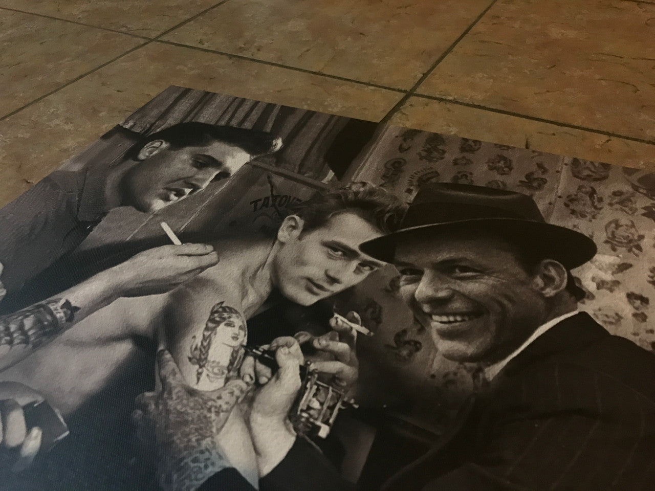Frank Sinatra, James Dean, Elvis Presley Tattoo Square Canvas - Tattooist Shop - Art, Wall Decor - Unique Home Gift Idea