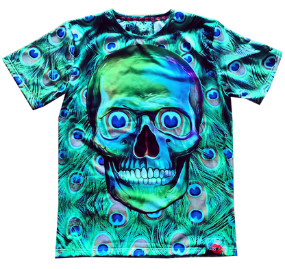 Peacock Skull KiSS All Over T-Shirt - Green Summer Pattern - Skulls