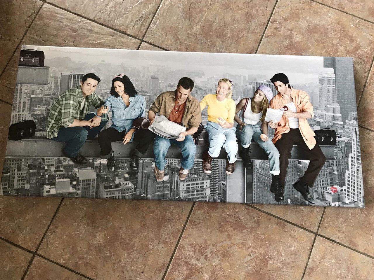 Friends Inspired Skyscraper KiSS Large Panoramic Canvas - Cast TV Show - New York City lunch on Skyscraper - Wall Art gift