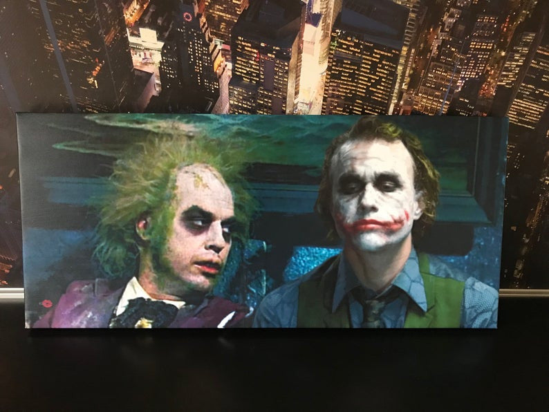 Beetlejuice & The Joker KiSS Large Panoramic Canvas - funny unique wall art - Home Decor, eyecatching cool design - movies - Heath Ledger