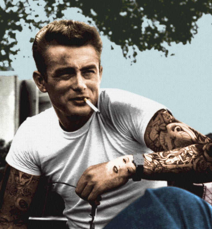James Dean KiSS Square Canvas - Colorised Edit - 50s Rebel Without a Cause - 40s Cool - Tattooed - Tattoo