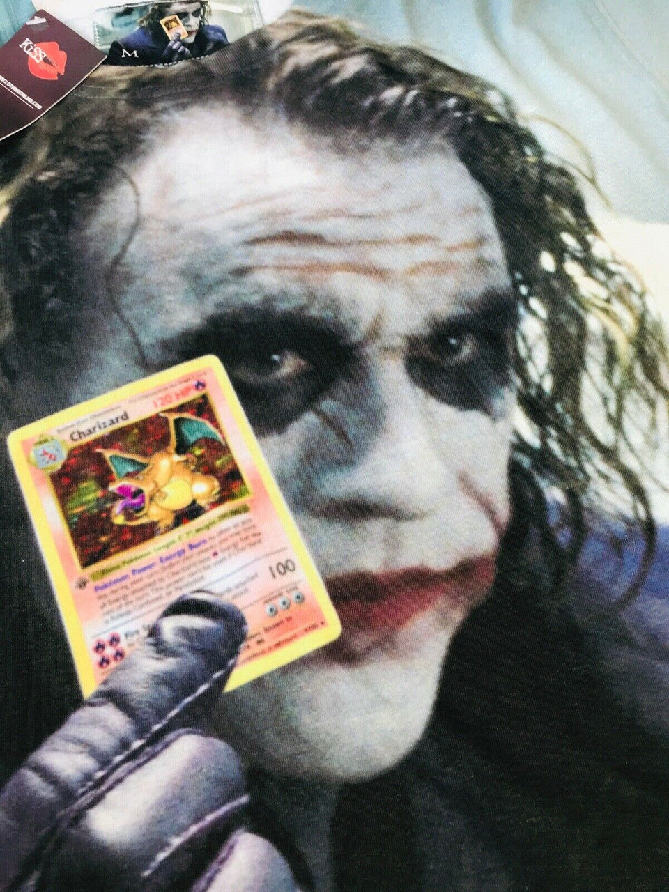 Joker Pokemon KiSS T-Shirt or Long Sleeved - Heath Ledger Dark Knight Inspired - Charizard Card - Geek Movie fan gift